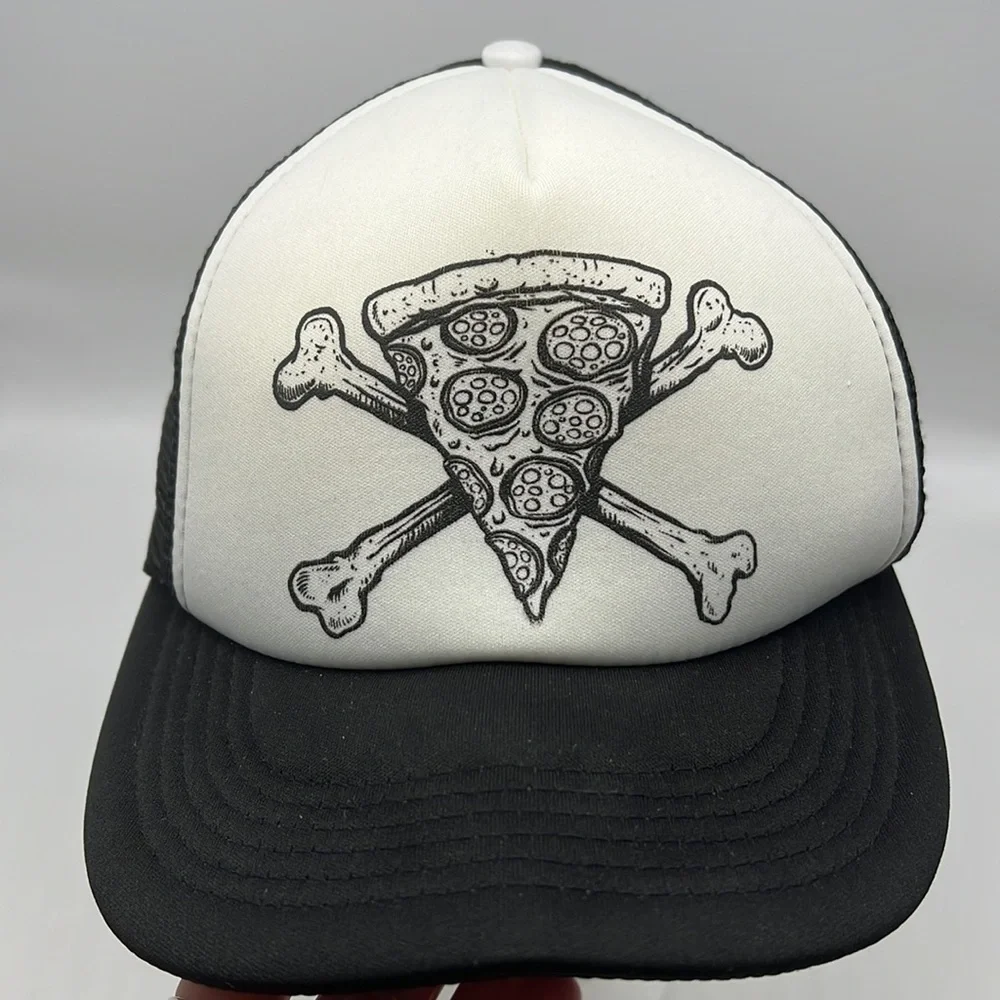 District - Pizza And Crossbones Fun Graphic Truck Driver Baseball Hat Onesize - Picture 2 of 11